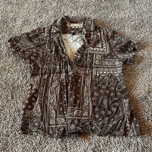 Mens Maison Article Brown Bandana Print Button Up. Size L.